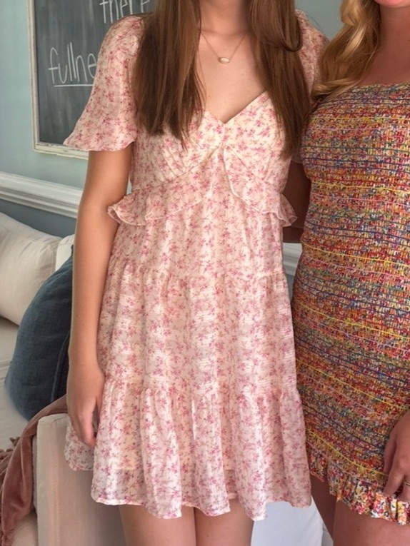 Pink Floral Ruffled Mini Dress